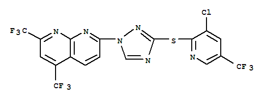 (9ci)-7-[3-[[3-氯-5-(三氟甲基)-2-吡啶]硫代]-1H-1,2,4-噻唑-1-基]-2,4-雙(三氟甲基)-1,8-萘啶結構式_303151-86-2結構式