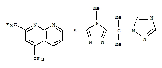 (9ci)-7-[[4-甲基-5-[1-甲基-1-(1H-1,2,4-噻唑-1-基)乙基]-4H-1,2,4-噻唑-3-基]硫代]-2,4-雙(三氟甲基)-1,8-萘啶結(jié)構(gòu)式_339009-60-8結(jié)構(gòu)式