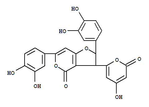 2,6-雙(3,4-二羥基苯基)-2,3-二氫-3-(4-羥基-2-氧代-2H-吡喃-6-基)-4H-呋喃并[3,2-c]吡喃-4-酮結(jié)構(gòu)式_62350-95-2結(jié)構(gòu)式