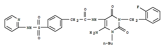  n-[6-氨基-1-丁基-3-[(2-氟苯基)甲基]-1,2,3,4-四氫-2,4-二氧代-5-嘧啶]-4-[(2-吡啶氨基)磺酰基]-苯乙酰胺結(jié)構(gòu)式_748149-28-2結(jié)構(gòu)式