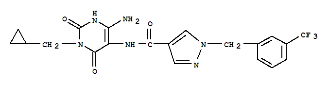 n-[4-氨基-1-(環(huán)丙基甲基)-1,2,3,6-四氫-2,6-二氧代-5-嘧啶]-1-[[3-(三氟甲基)苯基]甲基]-1H-吡唑-4-羧酰胺結(jié)構(gòu)式_752222-86-9結(jié)構(gòu)式