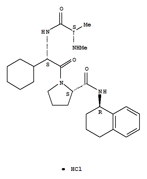 N-甲基-L-丙氨酰-(2S)-2-環(huán)己基氨基乙?；?N-[(1R)-1,2,3,4-四氫-1-萘基]-L-脯氨酰胺鹽酸鹽結(jié)構(gòu)式_762274-58-8結(jié)構(gòu)式