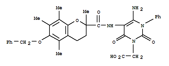 4-氨基-5-[[[3,4-二氫-2,5,7,8-四甲基-6-(苯基甲氧基)-2H-1-苯并吡喃-2-基]羰基]氨基]-3,6-二氫-2,6-二氧代-1(2H)-嘧啶乙酸結構式_856017-97-5結構式