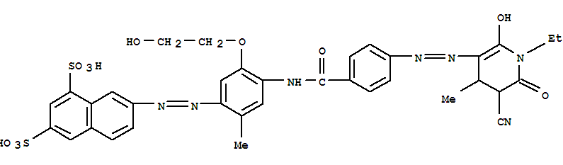 7-[[4-[[4-[(5-氰基-1-乙基-1,4,5,6-四氫-2-羥基-4-甲基-6-氧代-3-吡啶)氮雜]苯甲?；鵠氨基]-5-(2-羥基乙氧基)-2-1,3-萘二磺酸結(jié)構(gòu)式_884304-25-0結(jié)構(gòu)式