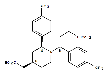 4-Piperidineacetic acid, 1-[(1R)-4-methyl-1-[4-(trifluoromethyl)phenyl]pentyl]-2-[4-(trifluoromethyl)phenyl]-, (2S,4R)-rel- Structure,884599-65-9Structure