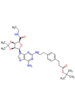 2-甲基-2-丙基3-{4-[2-({6-氨基-9-[(3aS,4R,6S,6aR)-6-(乙基氨基甲酰)-2,2-二甲基四氫呋喃并[3,4-d][1,3]二氧雜環(huán)戊烯-4-基]-9H-嘌呤-2-基}氨基)乙基]苯基}丙酸酯結(jié)構(gòu)式_120225-76-5結(jié)構(gòu)式