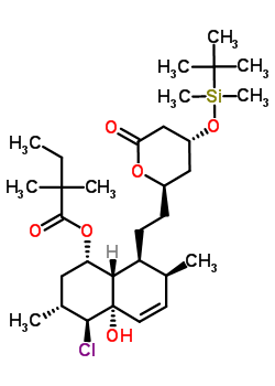 (1S,3R,4S,4aS,7S,8S,8aS)-4-氯-8-{2-[(2R,4R)-4-{[二甲基(2-甲基-2-丙基)硅烷基]氧基}-6-氧代四氫-2H-吡喃-2-基]乙基}-4A-羥基-3,7-二甲基-1,2,3,4,4A,7,8,8A-八氫-1-萘基2,2-二甲基丁酸酯結構式_123852-10-8結構式