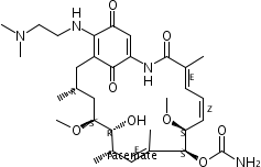 (4E,6Z,8S,9S,10E,12S,13R,14S,16R)-19-{[2-(二甲基氨基)乙基]氨基}-13-羥基-8,14-二甲氧基-4,10,12,16-四甲基-3,20,22-三氧代-2-氮雜雙環(huán)[16.3.1]二十二-1(21),4,6,10,18-五烯-9-基氨基甲酸酯-N,N-二甲基甲胺(1:1)結(jié)構(gòu)式_150270-08-9結(jié)構(gòu)式