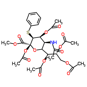 5-(乙酰氨基)-5-脫氧-3-S-苯基-3-硫代-D-赤式-alpha-L-葡糖-2-吡喃壬酮糖酸甲酯2,4,7,8,9-五乙酸酯結(jié)構(gòu)式_156726-98-6結(jié)構(gòu)式