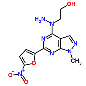 2-[1-[1-甲基-6-(5-硝基-2-呋喃)-1H-吡唑并[3,4-d]嘧啶-4-基]肼基]-乙醇結(jié)構(gòu)式_16185-82-3結(jié)構(gòu)式