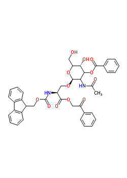 3-乙酰氨基-2-[2-{[(9H-芴-9-基甲氧基)羰基]氨基}-3-氧代-3-(2-氧代-2-苯基乙氧基)丙氧基]-5-羥基-6-(羥基甲基)四氫-2H-吡喃-4-基苯甲酸酯結構式_172939-67-2結構式