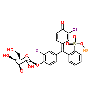 2-[(Z)-[4-(alpha-L-別吡喃糖基氧基)-3-氯苯基](3-氯-4-氧代-2,5-環(huán)己二烯-1-亞基)甲基]苯磺酸鈉結構式_201685-76-9結構式