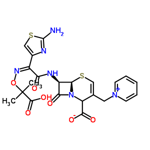 7-{[(2Z)-2-(2-氨基-1,3-噻唑-4-基)-2-{[(2-羧基-2-丙基)氧基]亞氨基}乙?；鵠氨基}-8-氧代-3-(1-吡啶鎓基甲基)-5-硫雜-1-氮雜雙環(huán)[4.2.0]辛-3-烯-2-羧酸酯結構式_217796-42-4結構式