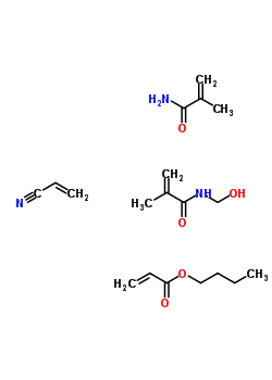 2-丙烯酸丁酯與 N-(羥基甲基)-2-甲基-2-丙烯酰胺, 2-甲基-2-丙烯酰胺和 2-丙烯腈的聚合物結構式_25068-04-6結構式