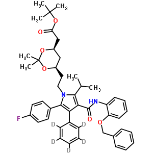 (6-{2-[3-(2-Benzyloxy-phenylcarbamoyl)-5-(4-fluoro-phenyl)-2-isopropyl-4-phenyl-d5-pyrrol-1-yl]-ethyl}-2,2-dimethyl-[1,3]-dioxane-4-yl)-acetic acid, tert-butyl ester Structure,265989-41-1Structure