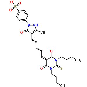 4-[4-[5-(1,3-二丁基-4,6-二氧代-2-巰基-1,3-二嗪農(nóng)-5-亞基)戊-1,3-二烯基]-5-甲基-3-氧代-1H-吡唑-2-基]苯磺酸根結構式_335080-22-3結構式