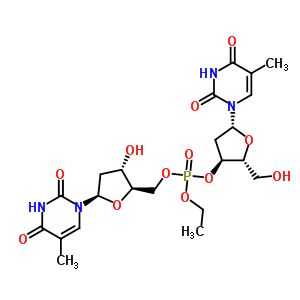 乙基[(2R,3S,5R)-3-羥基-5-(5-甲基-2,4-二氧代嘧啶-1-基)四氫呋喃-2-基]甲基[(2R,3S,5R)-2-(羥基甲基)-5-(5-甲基-2,4-二氧代嘧啶-1-基)四氫呋喃-3-基]磷酸酯結(jié)構(gòu)式_35002-96-1結(jié)構(gòu)式