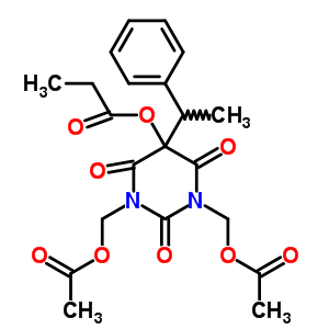 [1,3-二(乙酰氧基甲基)-2,4,6-三氧代-5-(1-苯基乙基)-1,3-二嗪農(nóng)-5-基]丙酸酯結(jié)構(gòu)式_37431-43-9結(jié)構(gòu)式