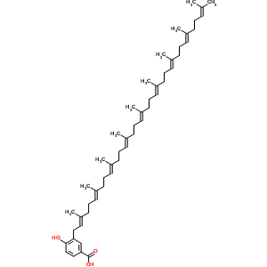 4-羥基-3-[(2E,6E,10E,14E,18E,22E,26E,30E)-3,7,11,15,19,23,27,31,35-九甲基三十六碳-2,6,10,14,18,22,26,30,34-壬烯基]苯甲酸結(jié)構(gòu)式_38332-13-7結(jié)構(gòu)式