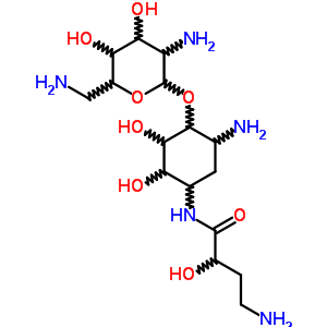 N-[(S)-4-氨基-2-羥基丁?；鵠-2-脫氧-4-O-(2,6-二氨基-2,6-二脫氧-alpha-D-吡喃葡萄糖基)-D-鏈霉胺結構式_50474-68-5結構式