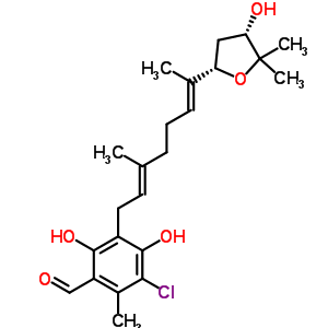 (-)-3-氯-4,6-二羥基-2-甲基-5-[(2e,6e)-3-甲基-7-[(2s,4s)-四氫-4-羥基-5,5-二甲基呋喃-2-基]-2,6-辛二烯基]苯甲醛結構式_51759-79-6結構式