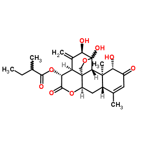 11beta,20-環(huán)氧-1beta,11alpha,12alpha-三羥基-15beta-(2-甲基-1-氧代丁氧基)苦木-3,13(21)-二烯-2,16-二酮結(jié)構(gòu)式_53683-70-8結(jié)構(gòu)式