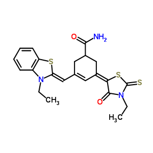 (5E)-3-[(Z)-(3-乙基-1,3-苯并噻唑-2(3H)-亞基)甲基]-5-(3-乙基-4-氧代-2-硫代-1,3-噻唑烷-5-亞基)-3-環(huán)己烯-1-甲酰胺結(jié)構(gòu)式_54118-08-0結(jié)構(gòu)式