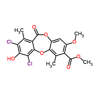 Methyl 2,4-dichloro-3-hydroxy-8-methoxy-1,6-dimethyl-11-oxo-11h-dibenzo[b,e][1,4]dioxepine-7-carboxylate Structure,55365-63-4Structure