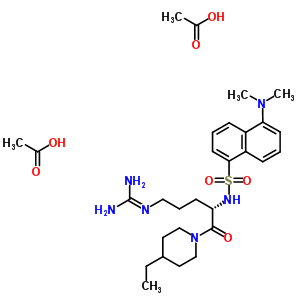 1-[5-[(氨基亞胺甲基)氨基]-2-[(2S)-[[5-(二甲基氨基)-1-萘基]-磺酰基]氨基]-1-氧代戊基]-4-乙基哌啶二乙酸鹽結(jié)構(gòu)式_55381-73-2結(jié)構(gòu)式