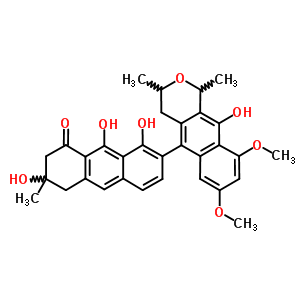 (7S)-7-[(1R,3S)-3,4-二氫-10-羥基-7,9-二甲氧基-1,3-二甲基-1H-萘并[2,3-c]吡喃-5-基]-3,4-二氫-3,8,9-三羥基-3-甲基-1(2H)-蒽酮結(jié)構(gòu)式_56678-09-2結(jié)構(gòu)式