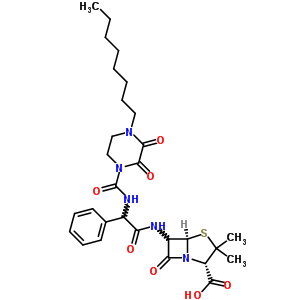 (2S,5R,6R)-3,3-二甲基-6-[[(R)-[[(4-辛基-2,3-二氧代哌嗪-1-基)羰基]氨基]苯基乙?；鵠氨基]-7-氧代-4-硫雜-1-氮雜雙環(huán)[3.2.0]庚烷-2-羧酸結(jié)構(gòu)式_59703-98-9結(jié)構(gòu)式