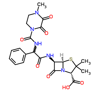 (2S,5R,6R)-3,3-二甲基-6-[[(R)-[[(4-甲基-2,3-二氧代哌嗪-1-基)羰基]氨基]苯基乙?；鵠氨基]-7-氧代-4-硫雜-1-氮雜雙環(huán)[3.2.0]庚烷-2-羧酸結(jié)構(gòu)式_59723-60-3結(jié)構(gòu)式