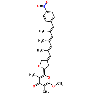 (+)-2-甲氧基-3,5-二甲基-6-[四氫-4-[(1Z,2E,4E,6E)-2,4,6-三甲基-7-(4-硝基苯基)-2,4,6-庚三烯基]呋喃-2-基]-4H-吡喃-4-酮結(jié)構(gòu)式_59795-94-7結(jié)構(gòu)式