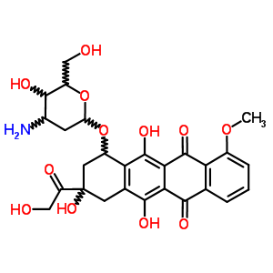 (8S-順式)-10-((3-氨基-2,3-二脫氧-alpha-L-核-己糖吡喃糖苷)氧基)-7,8,9,10-四氫-6,8,11-三羥基-8-(羥基乙酰基)-1-甲氧基-5,12-并四苯醌結(jié)構(gòu)式_62414-01-1結(jié)構(gòu)式