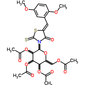 5-[(2,5-二甲氧基苯基)亞甲基]-3-(2,3,4,6-四-o-乙?；?b-d-吡喃葡萄糖)-2-硫氧代-4-噻唑啉酮結(jié)構(gòu)式_65562-24-5結(jié)構(gòu)式