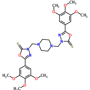 3-[[4-[[2-Sulfanylidene-5-(3,4,5-trimethoxyphenyl)-1,3,4-oxadiazol-3-yl]methyl]piperazin-1-yl]methyl]-5-(3,4,5-trimethoxyphenyl)-1,3,4-oxadiazole-2-thione Structure,70705-21-4Structure