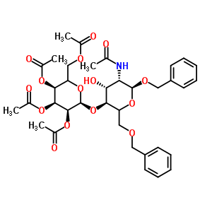 2-乙酰氨基-4-O-(2,3,4,6-四-O-乙酰-Β-D-吡喃半乳糖基)-1,6-二-O-芐基-2-脫氧-Α-D-吡喃葡糖苷結(jié)構(gòu)式_71208-01-0結(jié)構(gòu)式