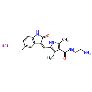 N-(2-氨基乙基)-5-[(Z)-(5-氟-2-氧代-1,2-二氫-3H-吲哚-3-亞基)甲基]-2,4-二甲基-1H-吡咯-3-甲酰胺鹽酸鹽(1:1)結(jié)構(gòu)式_873077-70-4結(jié)構(gòu)式