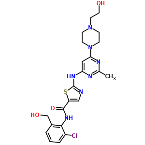 N-[2-氯-6-(羥基甲基)苯基]-2-({6-[4-(2-羥基乙基)-1-哌嗪基]-2-甲基-4-嘧啶基}氨基)-1,3-噻唑-5-甲酰胺結(jié)構(gòu)式_910297-58-4結(jié)構(gòu)式