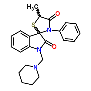 5-甲基-3-苯基-1-(1-哌啶基甲基)-螺[3H-吲哚-3,2-噻唑烷]-2,4(1H)-二酮結(jié)構(gòu)式_91870-79-0結(jié)構(gòu)式